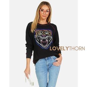 LAUREN MOSHI // ltd ed jocelyn neon line tiger super soft drop shoulder pullover